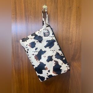 Cowhide print envelope zipper clutch